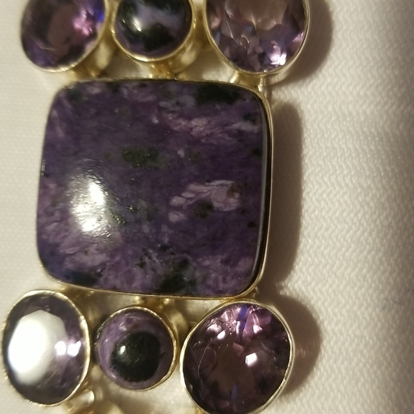 AMETHYST & RUSSIAN CHAROITE💥 7.50" Bracelet in 925 SS. J#20 - Picture 3 of 5